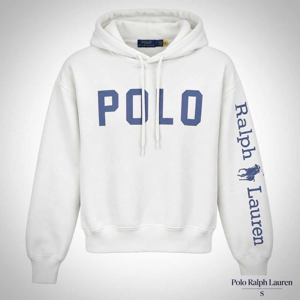 Polo Ralph Lauren Hoodie Women S White Blue Big Logo Spellout Sleeve Pullover